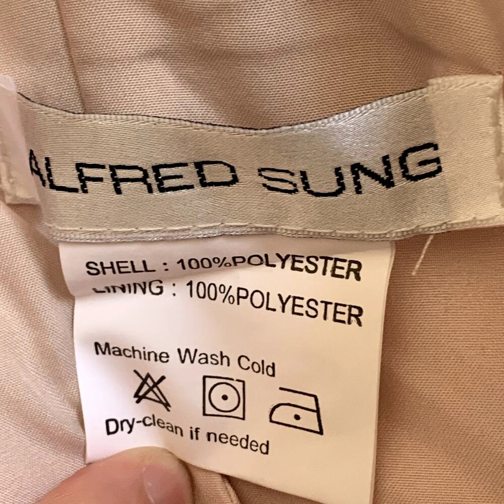 NWT‎ Alfred Sung Strapless Satin Trumpet Gown with Front Slit in Cameo - Picture 6 of 8